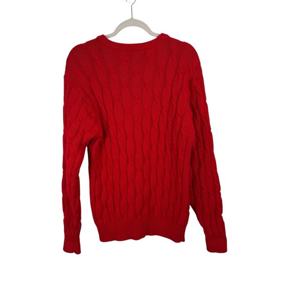 Pringle of Scotland Red Cable Knit Fisherman Sweater Preppy Crew Womens Large - Picture 4 of 4